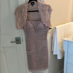 JS Collections Strapless Pink Dress with Lace Overlay